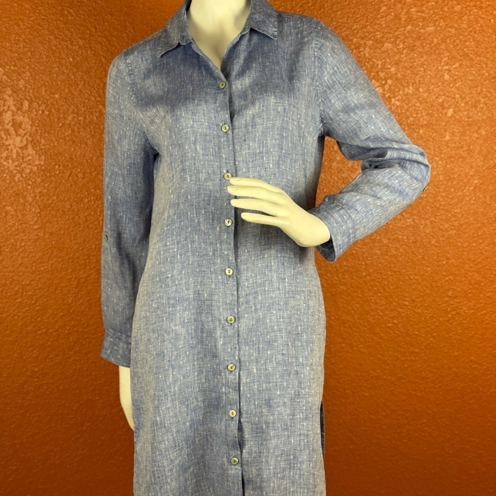 Chico’s Blue Button-Up Shirt Dress Long Sleeve Size 4/6. B37